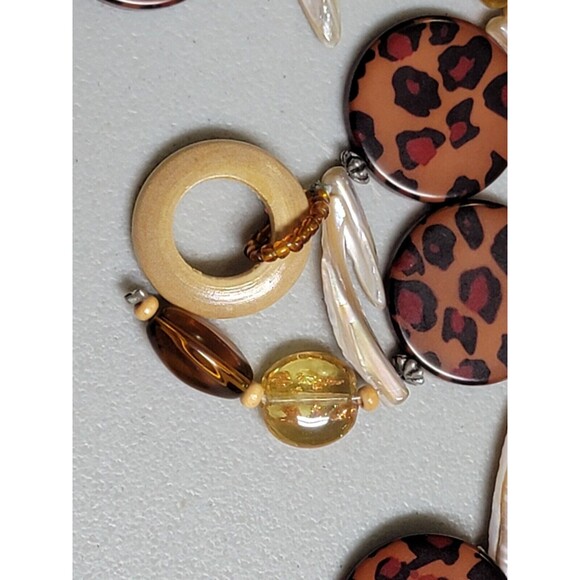 Beaded Belt Glass Acrylic Wood Chain Link Adjustable Silver Tone Leopard Vintage main image 5